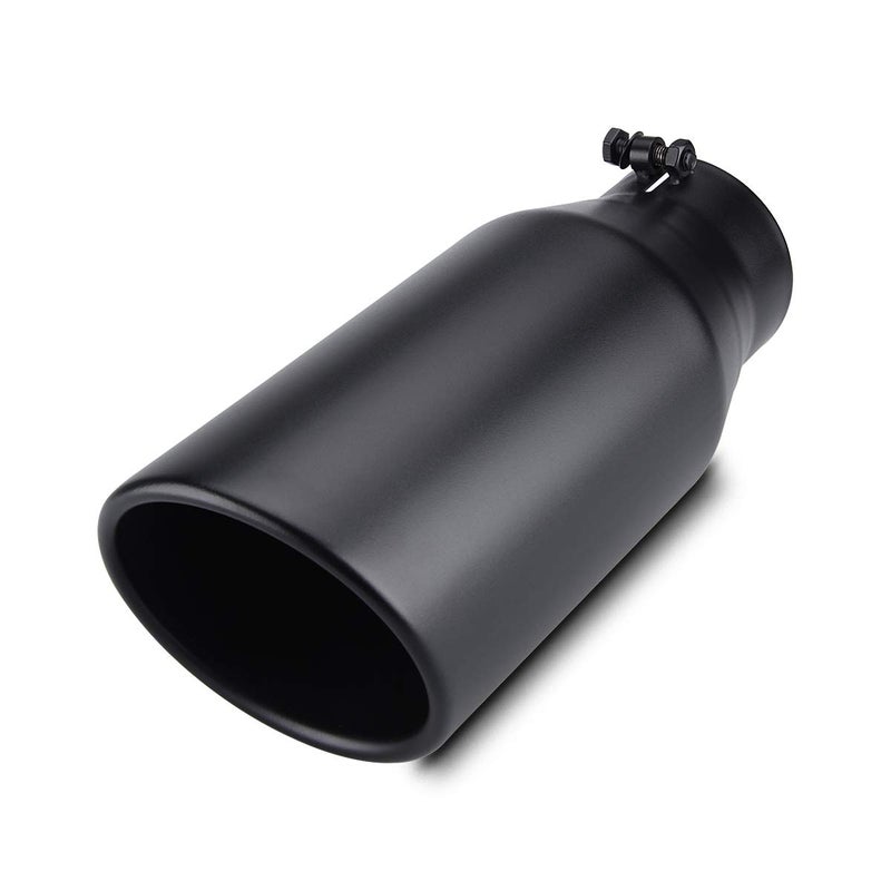 LCGP Bolt On Diesel Exhaust Tip 4", 6" outlet 15" Long Truck Tip, Rolled Angle Cut, Black Powder Coated - Image 1